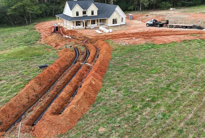 Drone photo of a healthy septic drain field on a Charlotte-area property